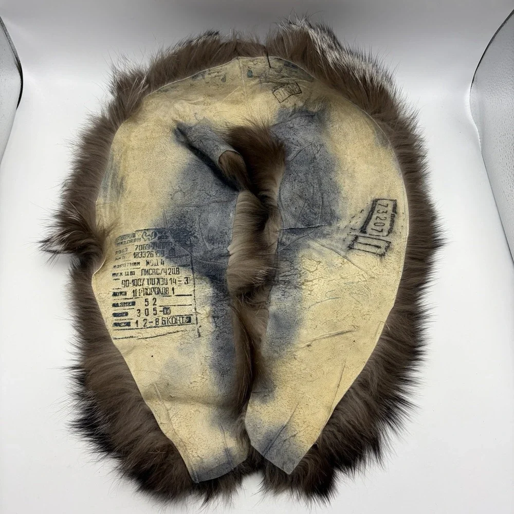Vintage Silver Fox Fur Thick Collar Scarf Dark Silver Russian USSR